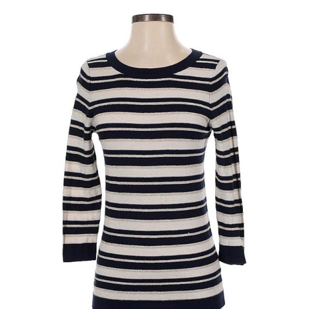 Banana Republic Navy and Cream Striped Knit